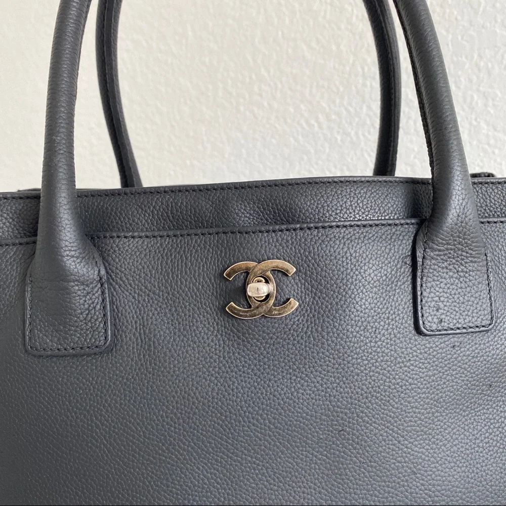 chanel black CC executive tote